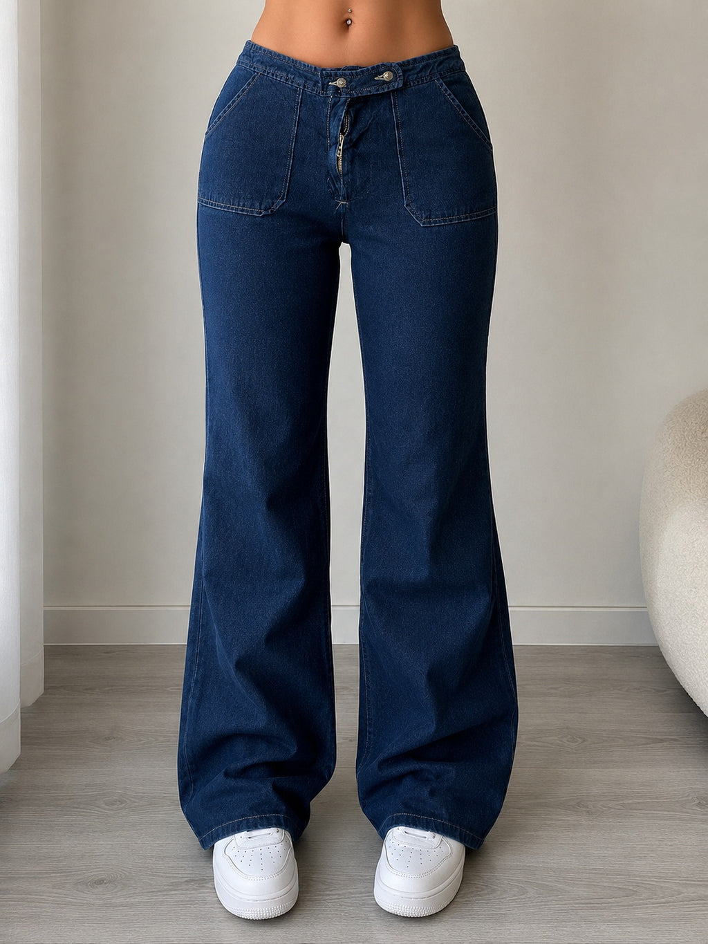 Denim Jeans Dark Blue Bootcut Fit Baggy (S)