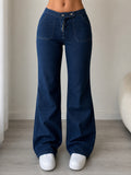Denim Jeans Dark Blue Bootcut Fit Baggy (S)