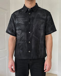 Giacca Camicia Nera Y2K Effetto Washed Spalmato Oversize Boxy Streetwear Uomo