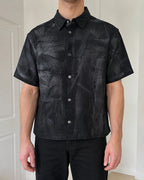 Giacca Camicia Nera Y2K Effetto Washed Spalmato Oversize Boxy Streetwear Uomo