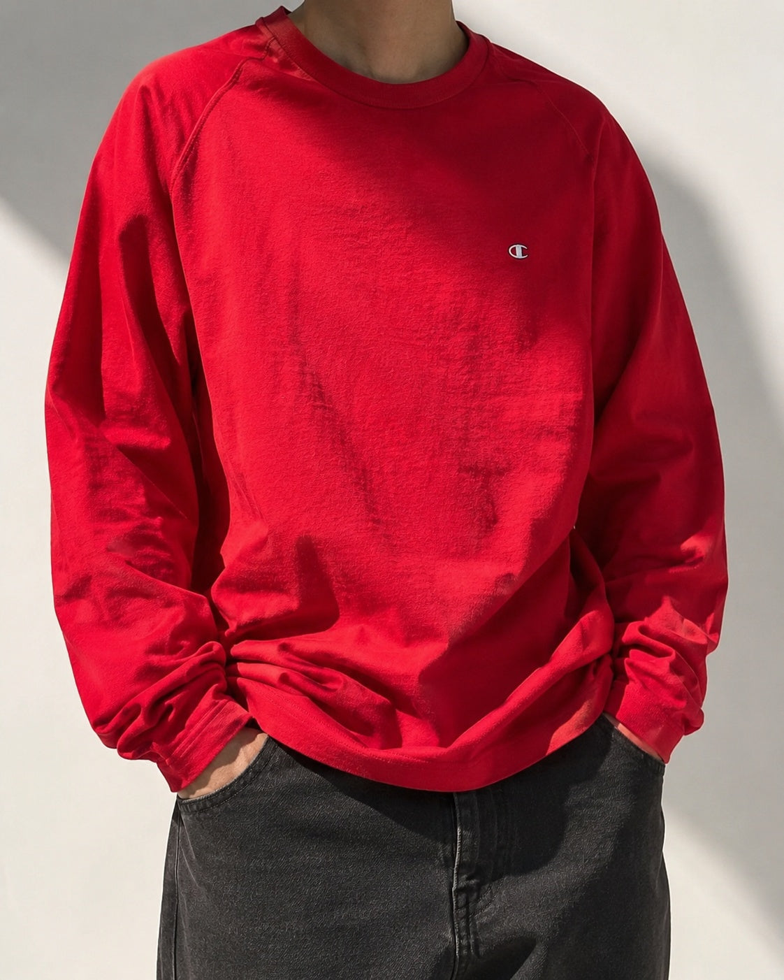 Felpa Champion Rossa con Logo Ricamato - Embroidered Red Champion Sweatshirt Vintage Y2K (S)