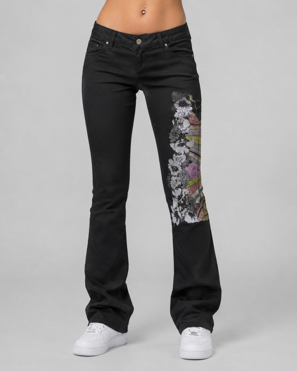 Pants Just Cavalli Y2K Vintage BootCut Flare Fit Da Donna Low Waist Printed Japan Style (S)