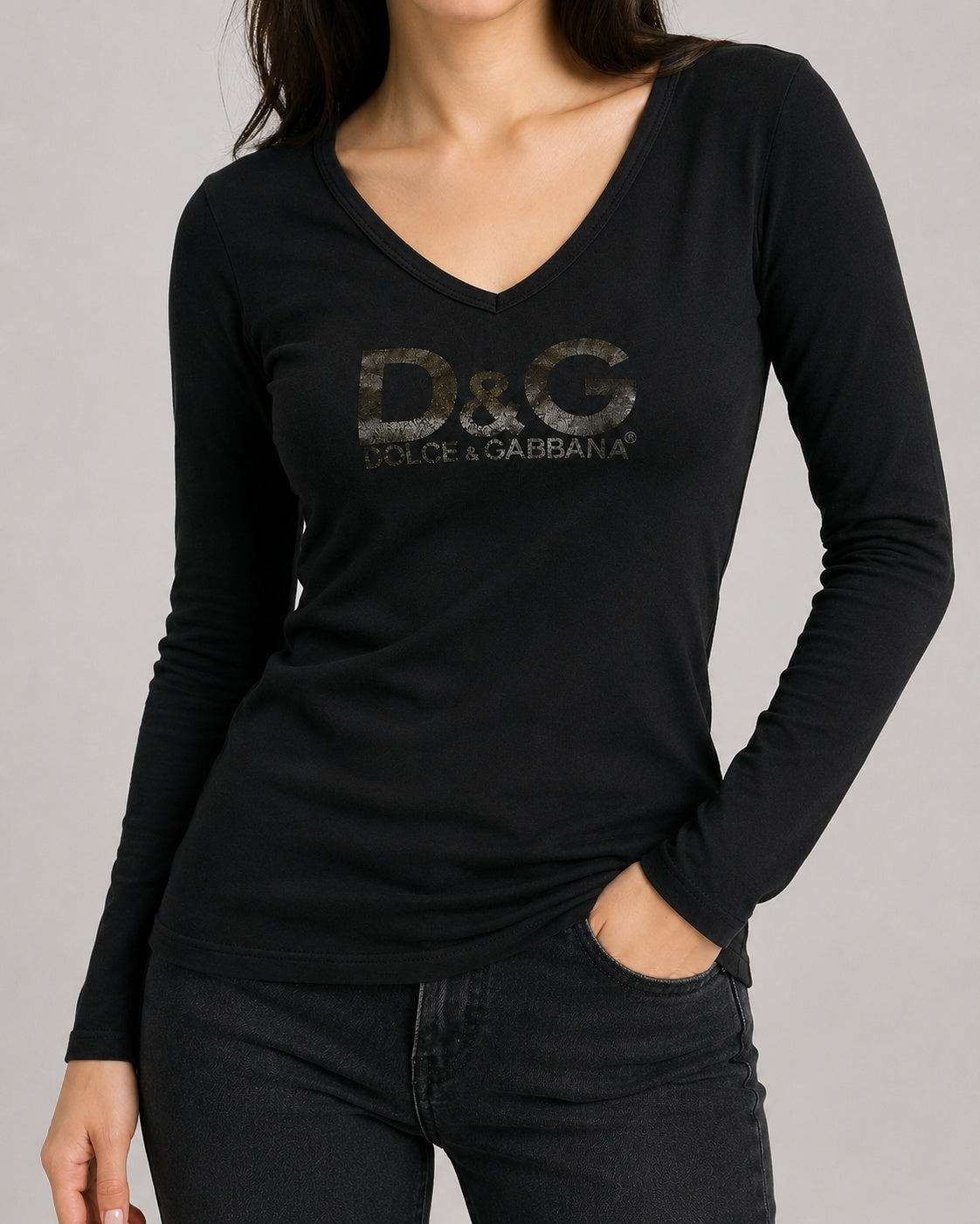Top D&G Dolce & Gabbana nero maniche lunghe logo taglia M