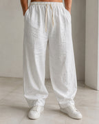 Pantalone uomo balloon bianco misto lino wide leg Baggy Fit - Linen Pants Vintage Y2K
