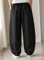 Pantalone uomo balloon Black / Nero misto lino wide leg Baggy Fit - Linen Pants Vintage Y2K