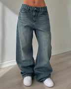 Denim Jeans Baggy Fit Embroidered "V" Blu wash (XS)