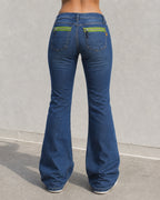 Denim Jeans Low Waist Dark Blue Bootcut Fit Flared (S)