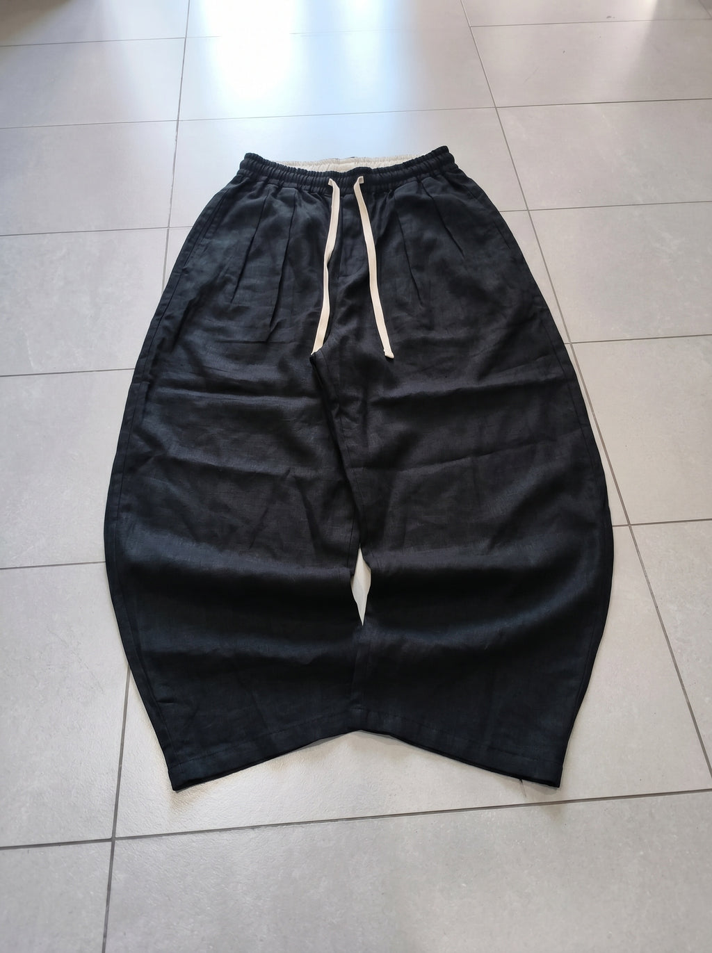 Pantalone uomo balloon Black / Nero misto lino wide leg Baggy Fit - Linen Pants Vintage Y2K
