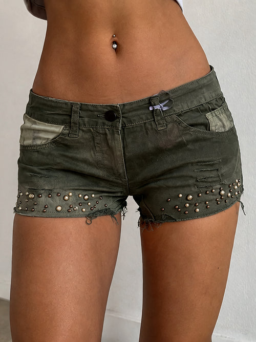 Denim Cotton Mini Shorts Donna con Perle Particular Vintage Y2K Women Mini Jeans