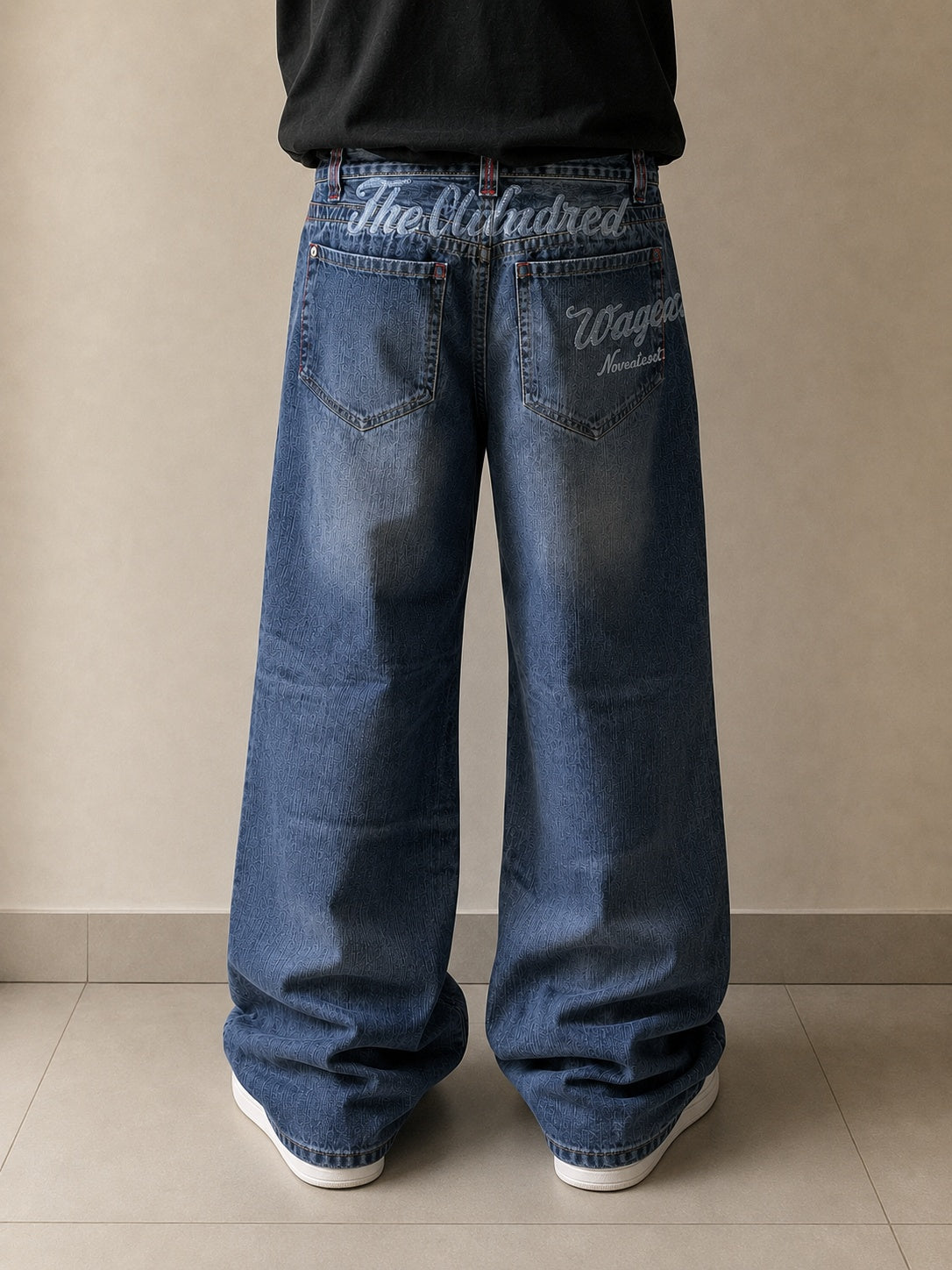 Jeans 96 Novantasei uomo baggy wide leg ricamati Y2K streetwear (L)