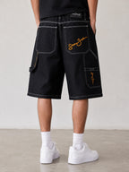 Rap Jorts Sean John Black Denim Shorts Vintage Y2K Baggy Fit 90s 2000s American Style Hip-Hop (S)