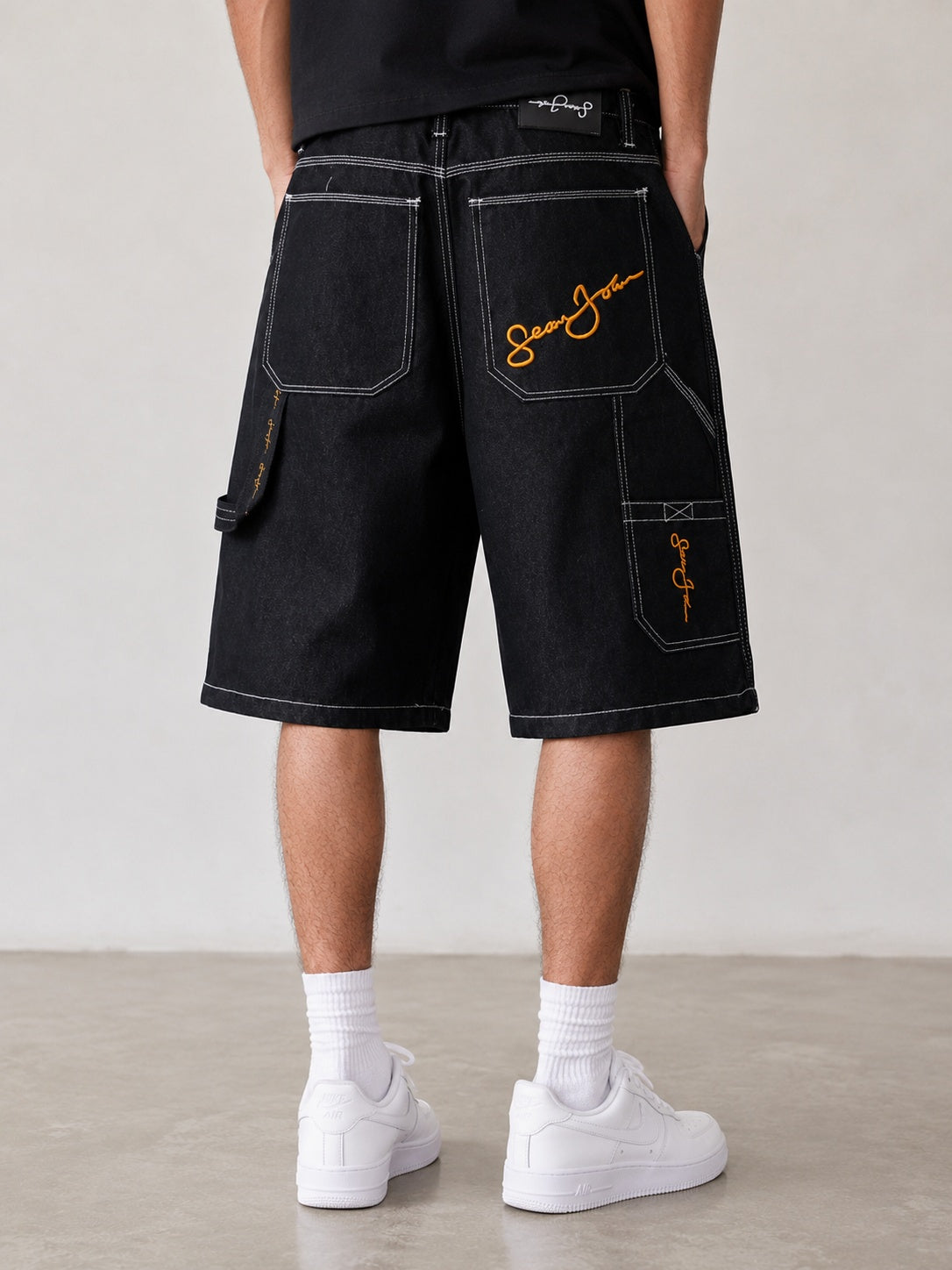 Rap Jorts Sean John Black Denim Shorts Vintage Y2K Baggy Fit 90s 2000s American Style Hip-Hop (S)