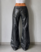 Denim Leather Jeans Bootcut Baggy Fit  (S)