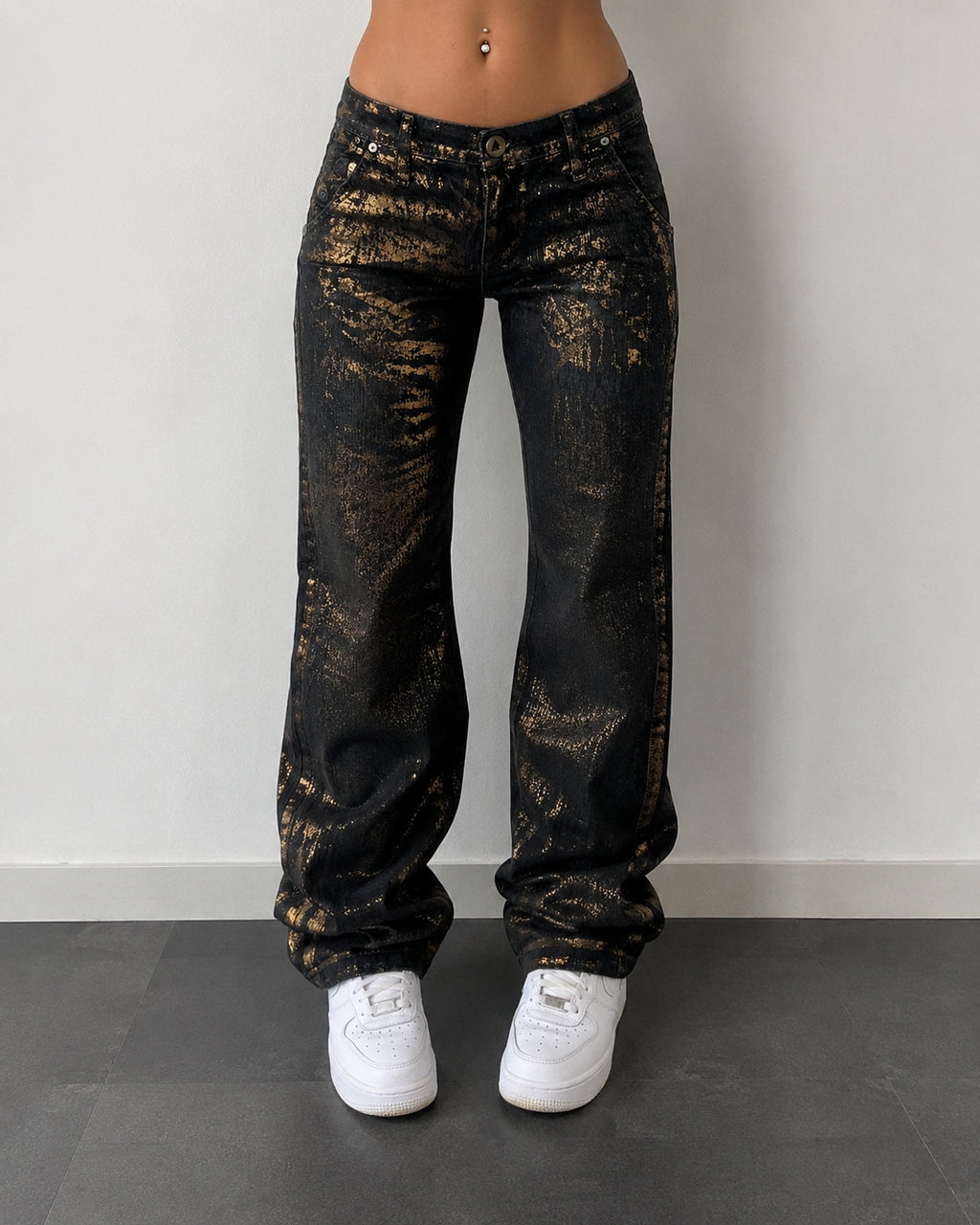 Denim Gold Straight / Slim Fit Black Low Waist (XS)