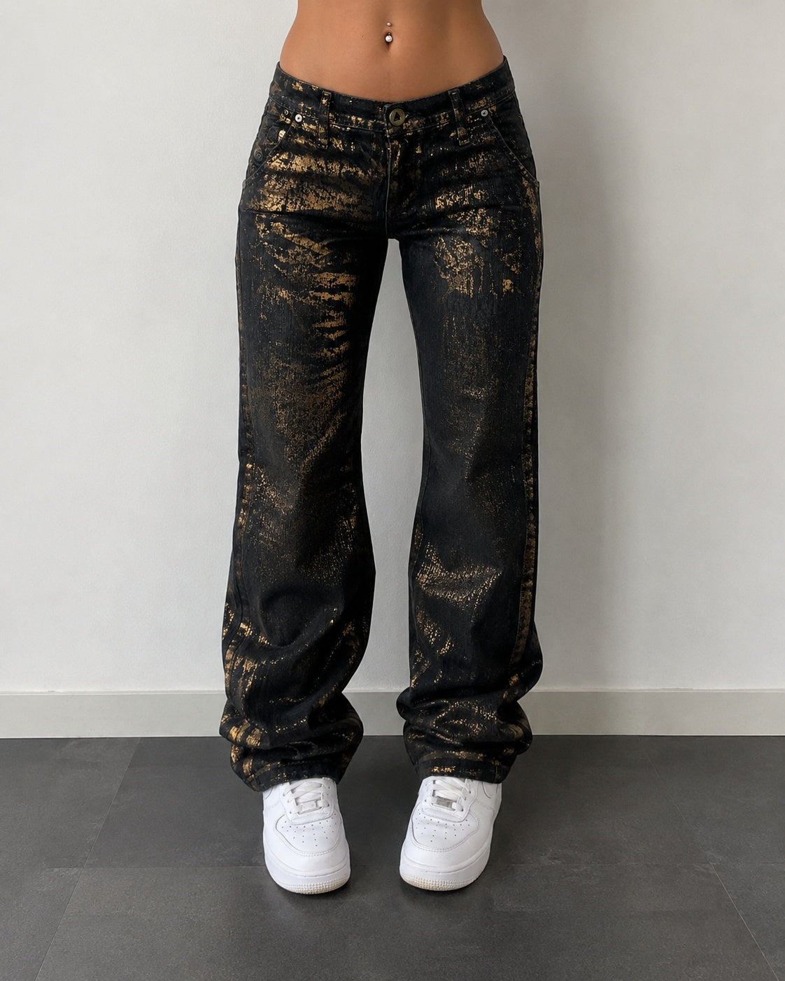 Denim Gold Straight / Slim Fit Black Low Waist (XS)