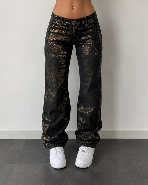Denim Gold Straight / Slim Fit Black Low Waist (XS)
