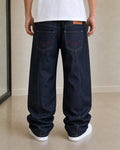 Raw Denim Jeans Embroidered Baggy Fit Vintage Y2K Red Pocket