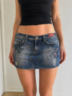 Minigonna jeans Eight Sin Y2K ricamata floreale vintage XL - Vintage Y2k Skirt