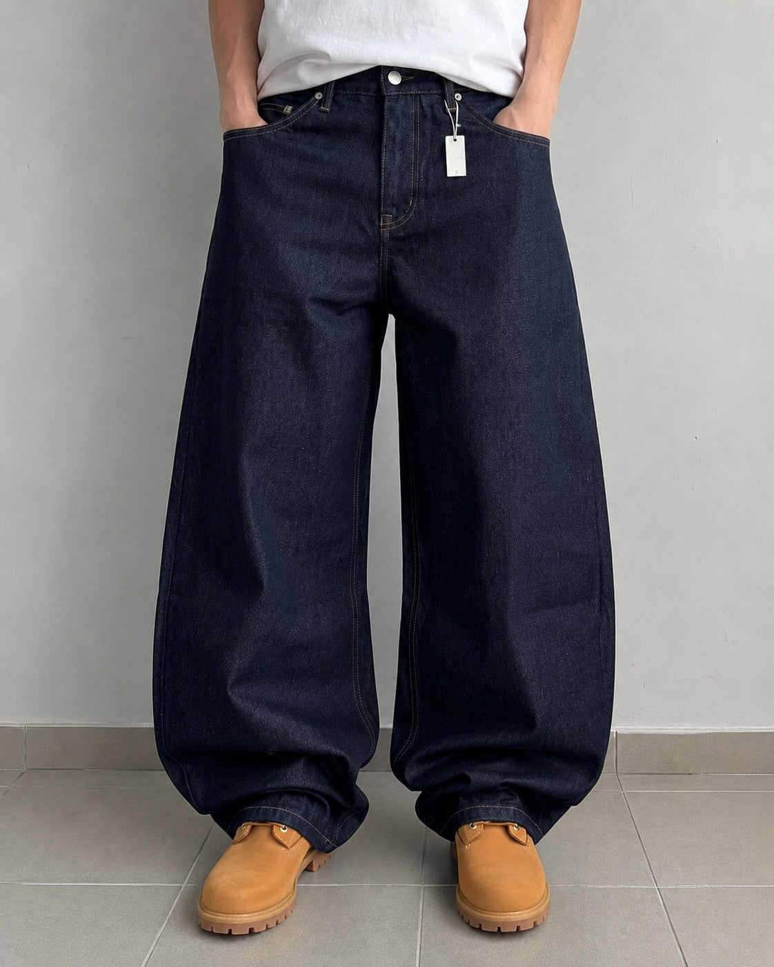 Raw Denim Jeans Dark Blue Super Baggy Balloon Vintage Y2K Particulare Hip-Hop