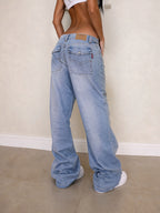 Denim Jeans Light Blue Super Baggy Fit Flare Bootcut Low Waist Particular Vintage Y2K