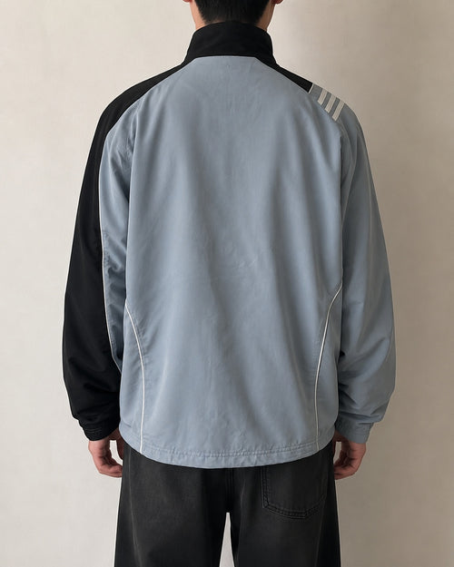 Adidas Track Jacket Grigia e Nera Vintage Uomo Y2K Full Zip Streetwear (M)