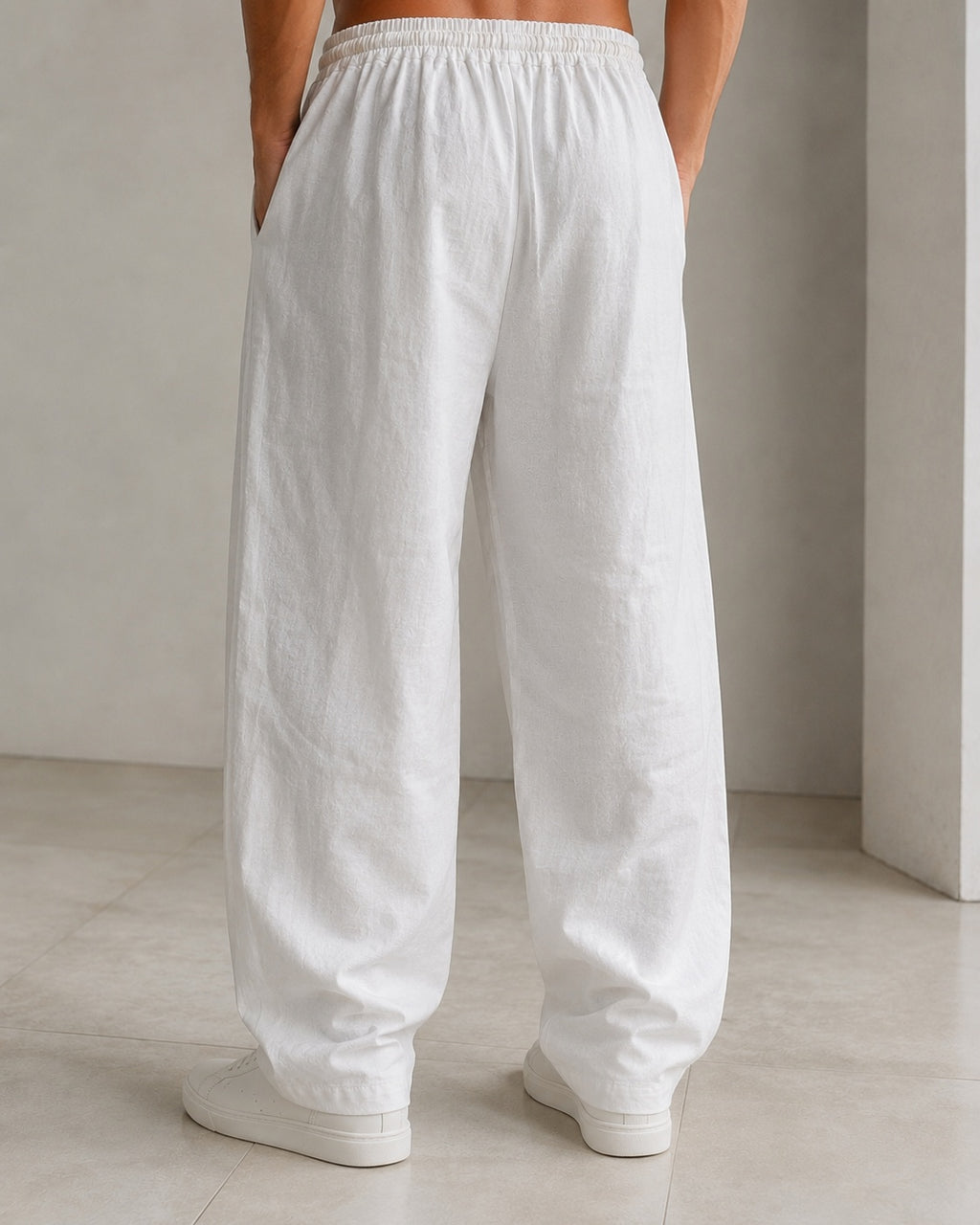 Pantalone uomo balloon bianco misto lino wide leg Baggy Fit - Linen Pants Vintage Y2K