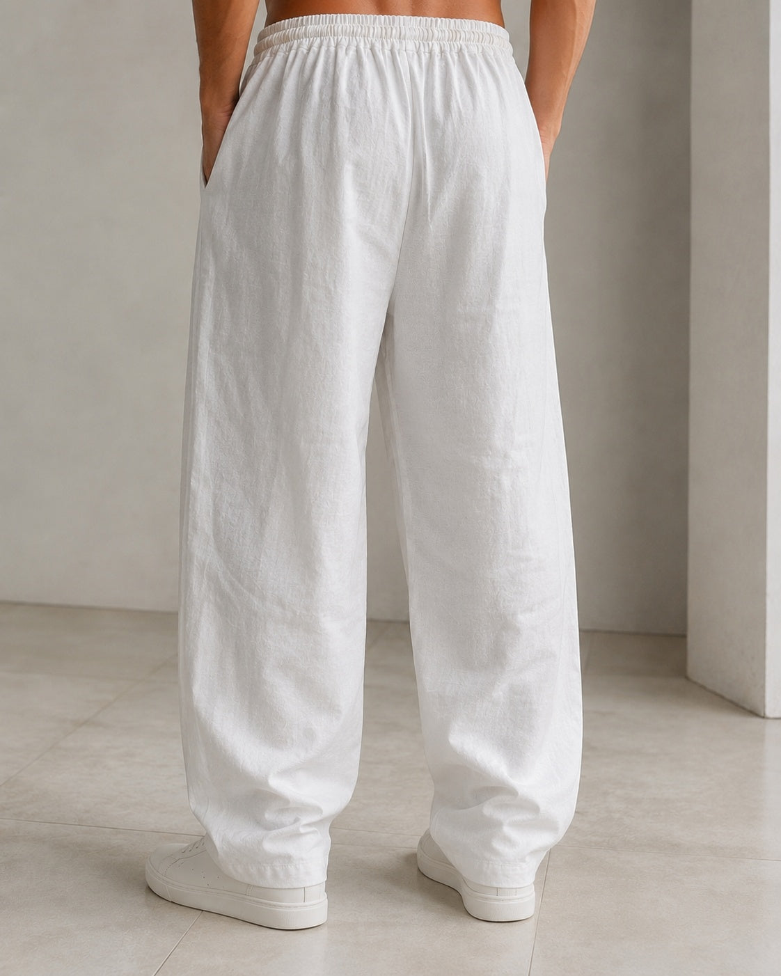 Pantalone uomo balloon bianco misto lino wide leg Baggy Fit - Linen Pants Vintage Y2K