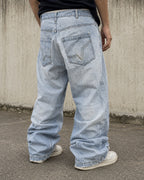 Denim FishBone Super Baggy Fit Light Blue Embroidered Sfrangiato Vintage Y2K (S)