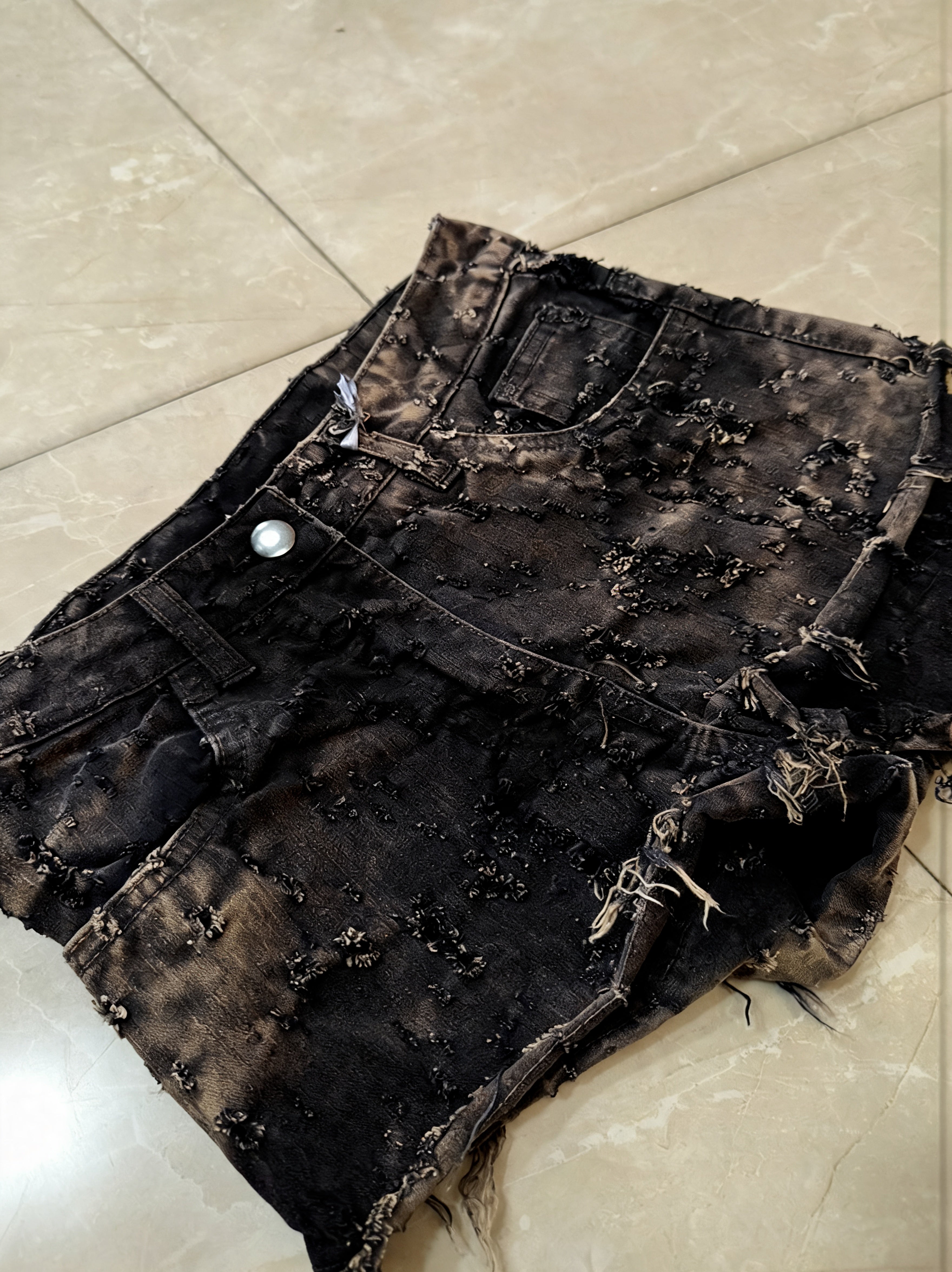 Denim Jeans Particular "Broken" Washed Denim Mini Shorts Vintage Y2K