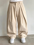 Pantalone Beige balloon baggy fit uomo vintage Y2K elegante streetwear