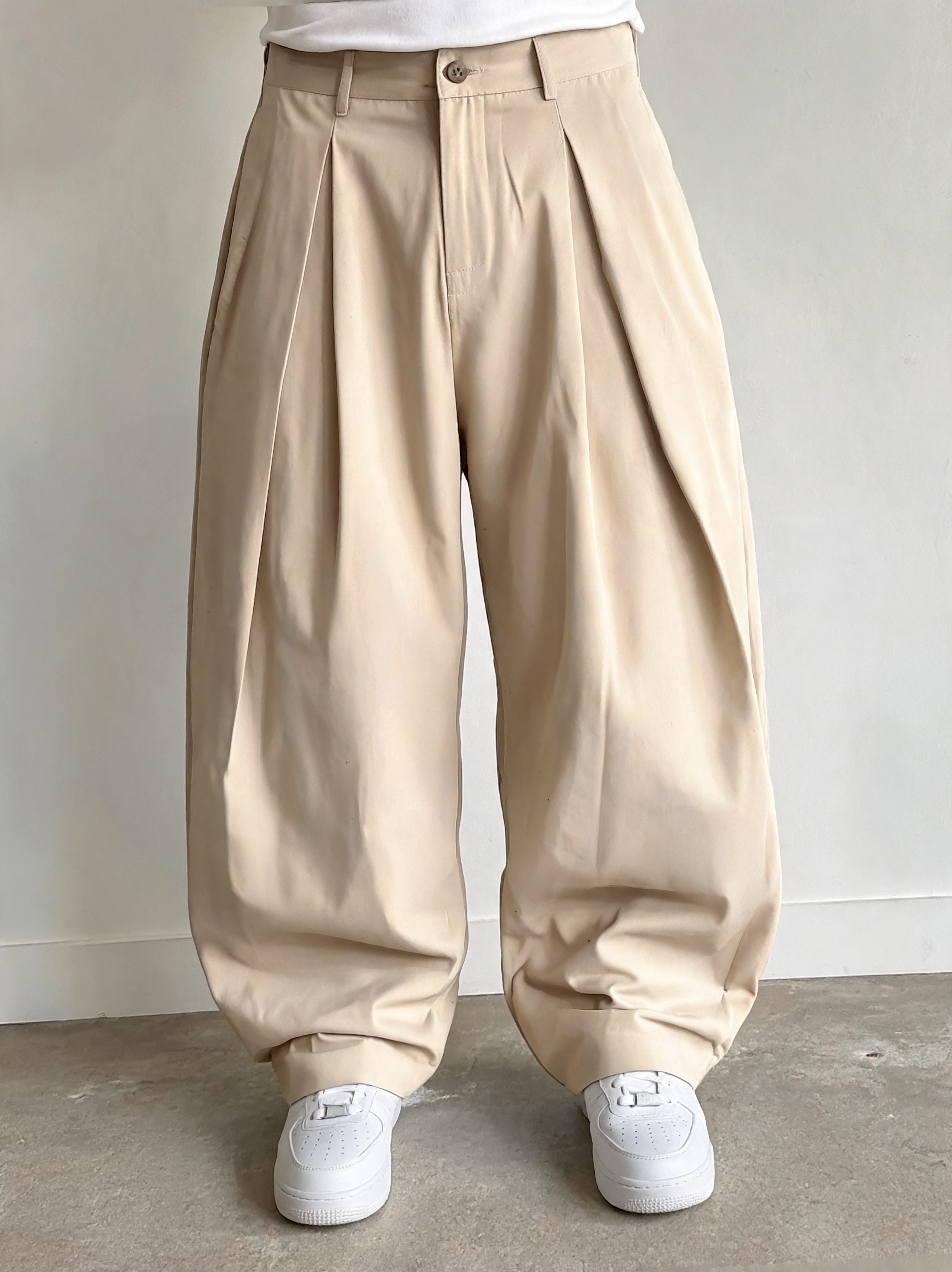 Pantalone Beige balloon baggy fit uomo vintage Y2K elegante streetwear