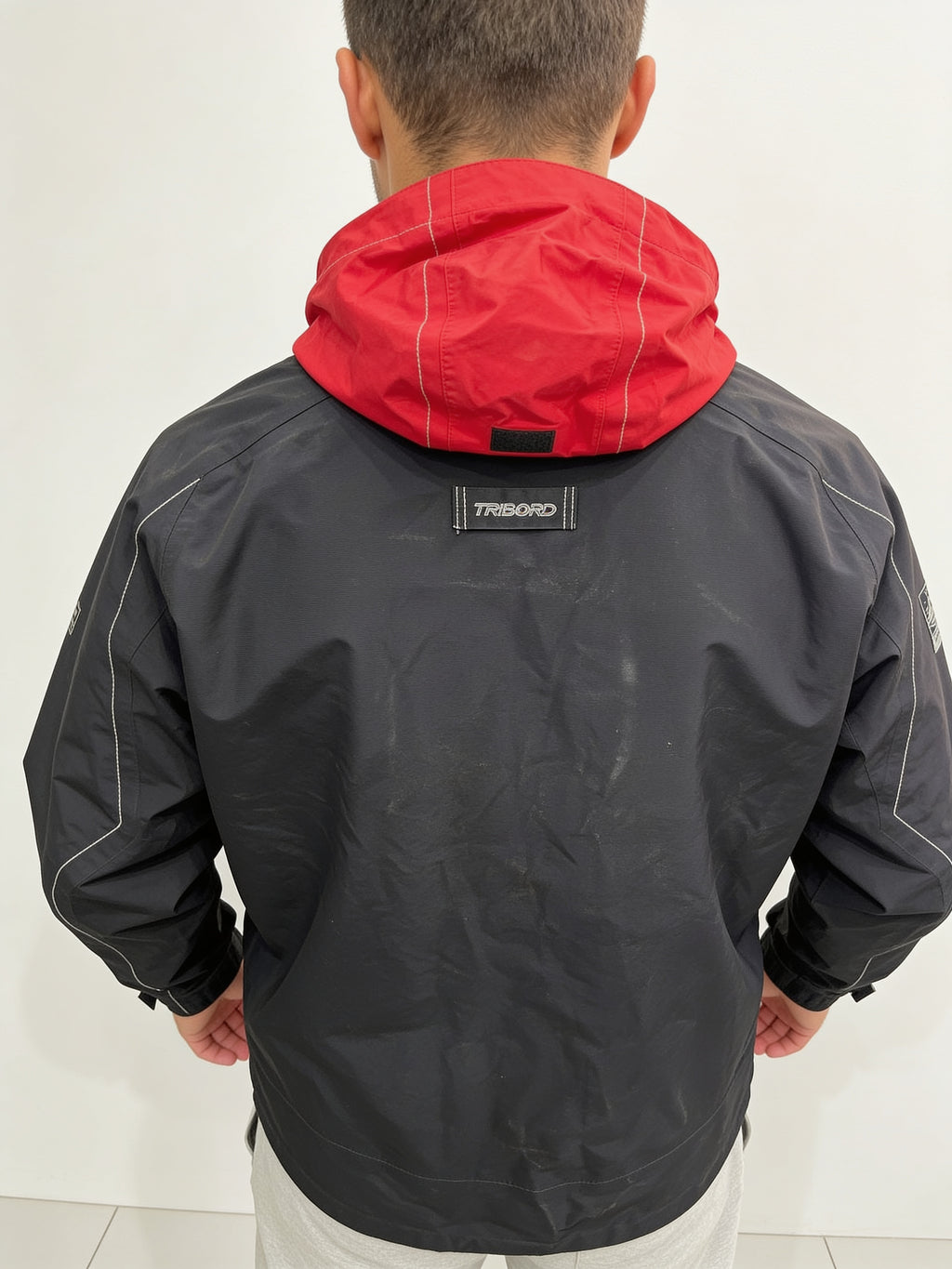 Giacca Tribord sailing uomo nera rossa tecnica impermeabile (M) Vintage Y2K Racing Jacket