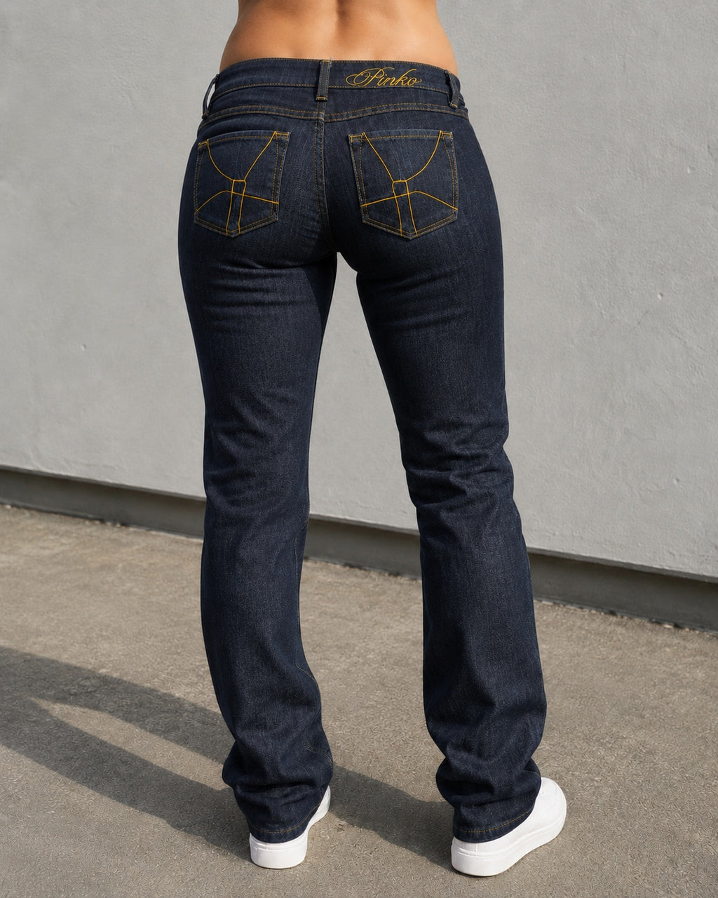 Denim Jeans Raw Blu Low Waist Straight Fit Embroidered (M)