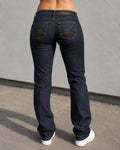 Denim Jeans Raw Blu Low Waist Straight Fit Embroidered (M)