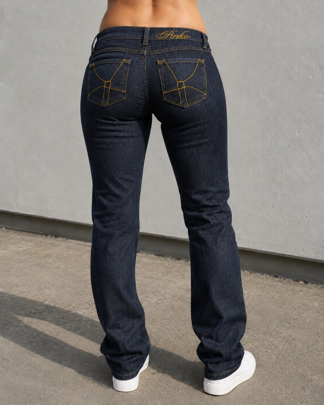 Denim Jeans Raw Blu Low Waist Straight Fit Embroidered (M)