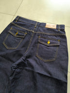 Denim Jeans Baggy Fit Blue Gold Botton Vintage Y2K