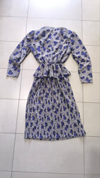 Completo vintage donna floreale blu grigio gonna plissé M