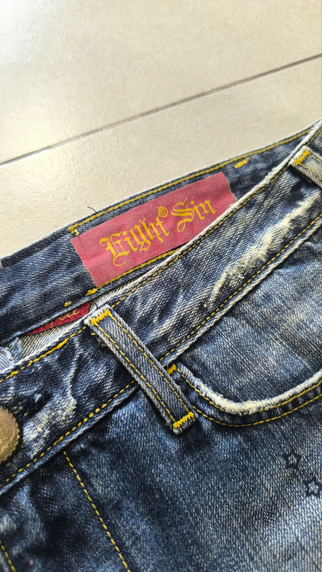 Minigonna jeans Eight Sin Y2K ricamata floreale vintage XL - Vintage Y2k Skirt