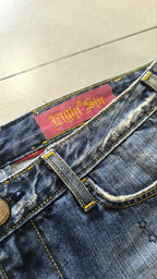 Minigonna jeans Eight Sin Y2K ricamata floreale vintage XL - Vintage Y2k Skirt