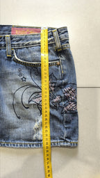 Minigonna jeans Eight Sin Y2K ricamata floreale vintage XL - Vintage Y2k Skirt