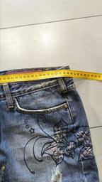 Minigonna jeans Eight Sin Y2K ricamata floreale vintage XL - Vintage Y2k Skirt