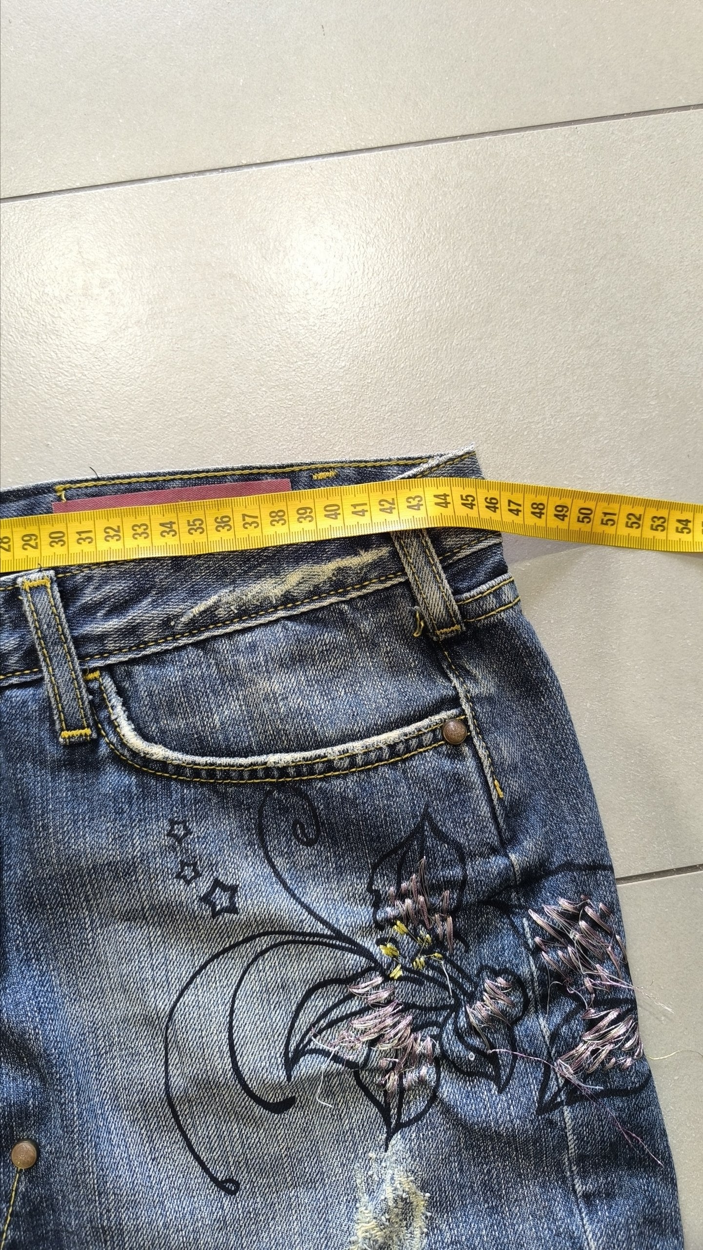 Minigonna jeans Eight Sin Y2K ricamata floreale vintage XL - Vintage Y2k Skirt