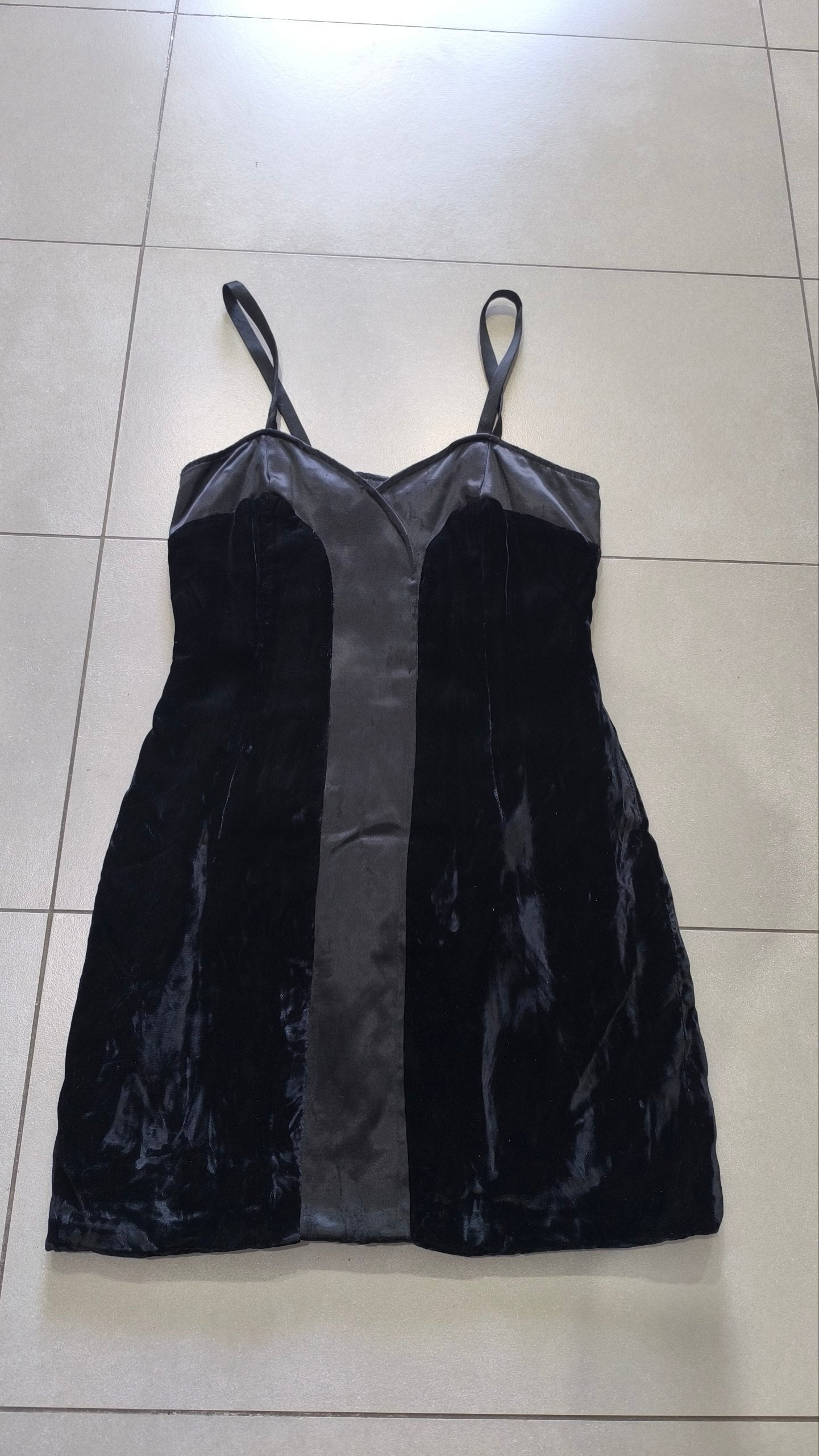 Abito top velluto nero raso grigio Y2K lingerie S