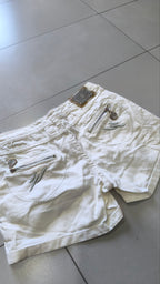 Pantaloncini bianchi donna Y2K vita bassa con zip (M)