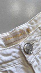 Pantaloncini bianchi donna Y2K vita bassa con zip (M)