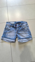Shorts jeans donna Y2K strass blu vita bassa XXS