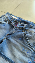 Shorts jeans donna Y2K strass blu vita bassa XXS