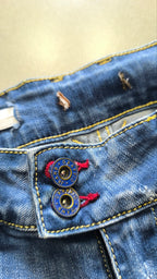 Shorts jeans donna Y2K strass blu vita bassa XXS