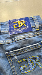 Shorts jeans donna Y2K strass blu vita bassa XXS
