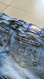 Shorts jeans donna Y2K strass blu vita bassa XXS